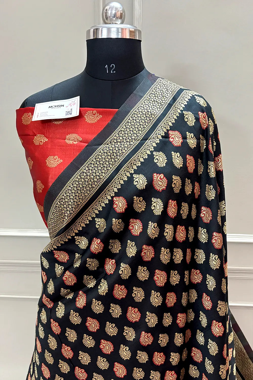 Black and Red Resham Zari Silky Banarasi Saree