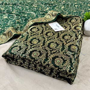 Bottle Green Chiragha Jaal Stone Work Kimkhab Silk Banarasi Gharara