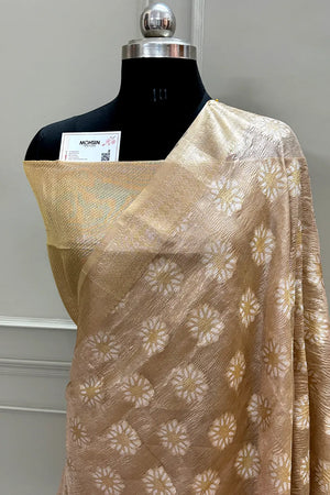 Copper Golden Zari Crush Tissue Silk Banarasi Saree
