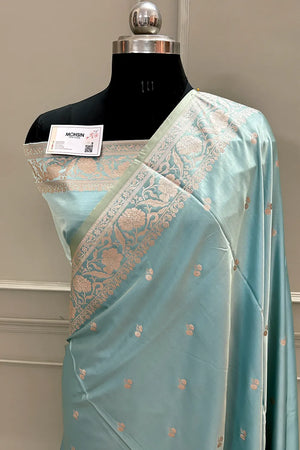 Firozi Babu Buti Katan Silk Banarasi Saree