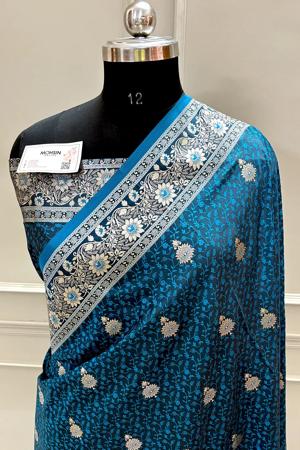 Firozi Golden Zari Katan Silk Banarasi Saree