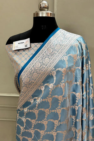 Firozi Scorpion Jaal Katan Silk Banarasi Saree