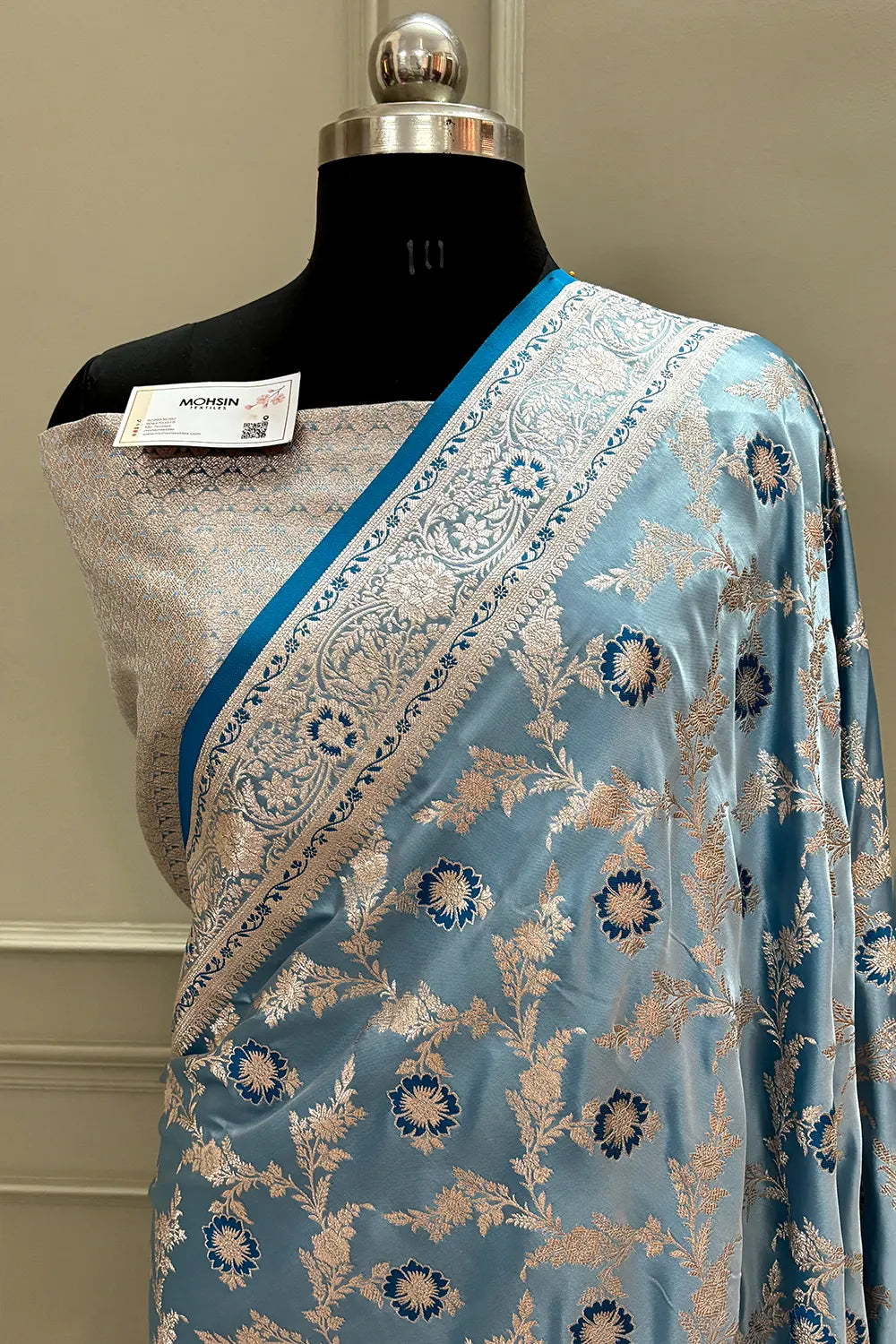 Firozi Zahra Jaal Katan Silk Banarasi Saree