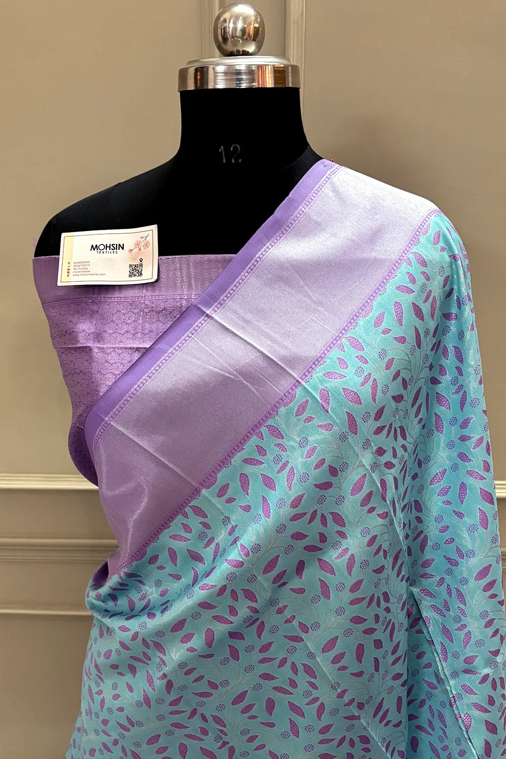 Firozi and Lavender Resham Zari Banarasi Silk Saree