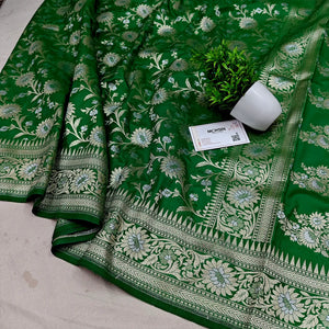 Green Ganga Jamuna Crepe Silk Banarasi Saree