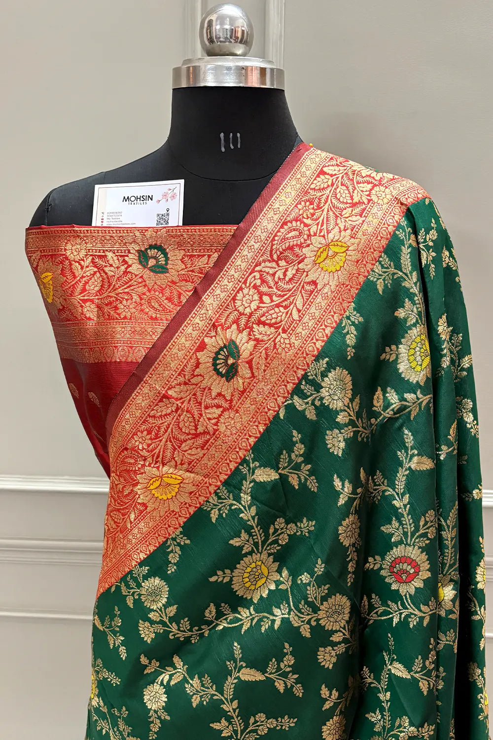 Green and Maroon Golden Zari Silky Banarasi Saree