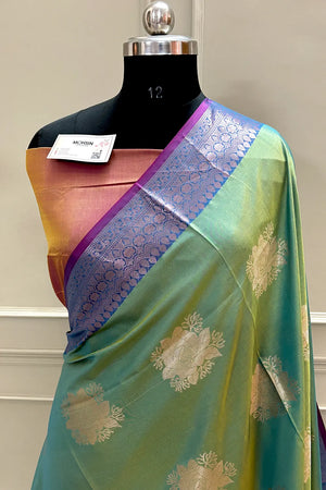 Green and Mustard Gulaboo Banarasi Silk Saree