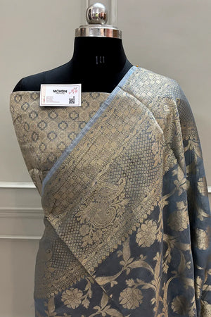 Grey Shahi Jaal Chanderi Silk Banarasi Saree