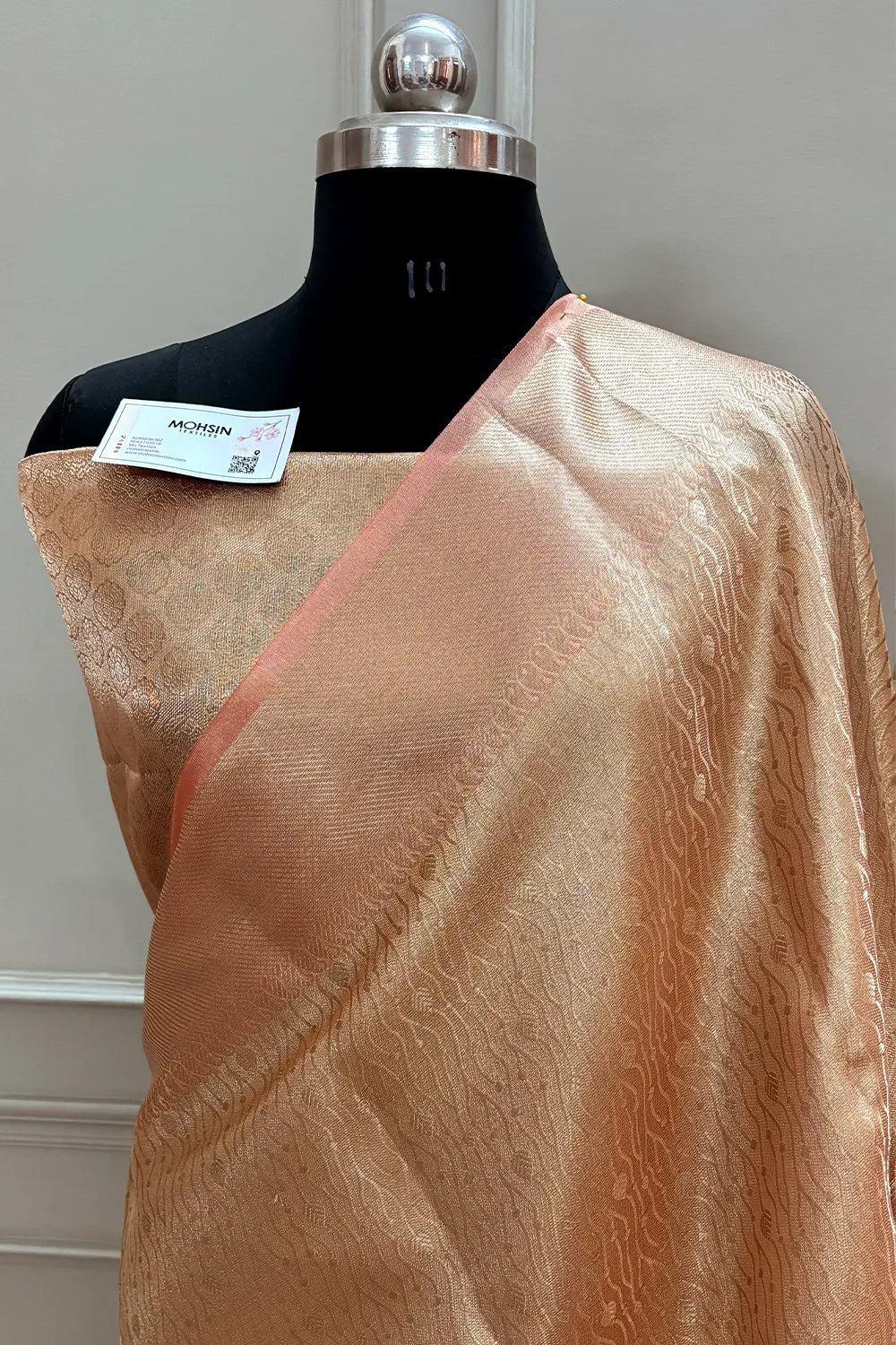 Light Peach Golden Zari Tissue Silk Banarasi Saree