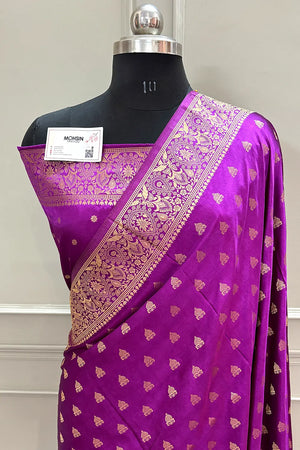 Magenta Golden Zari Katan Silk Banarasi Saree