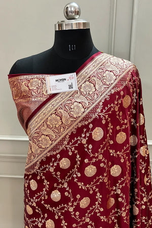 Maroon Churmuri Jaal Katan Silk Banarasi Saree