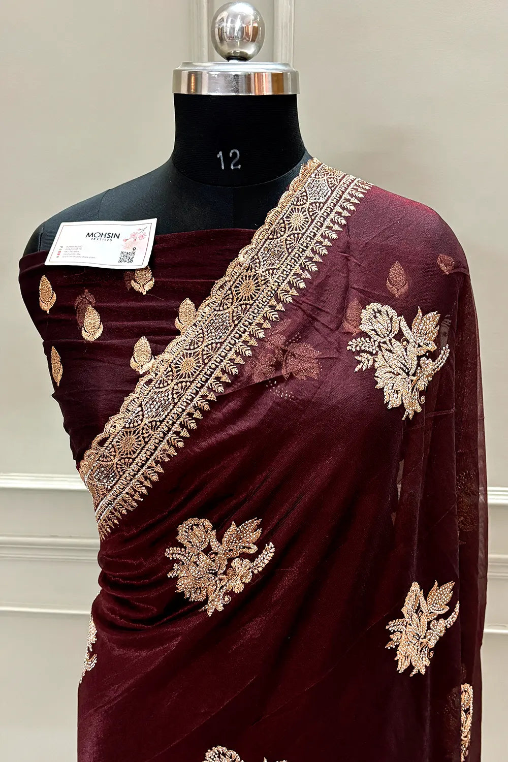 Maroon Embordiery Siroski Work Silk Saree