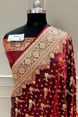 Maroon Victory Katan Silk Banarasi Saree