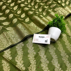 Mehendi Golden Zari Banarasi Silk Suit