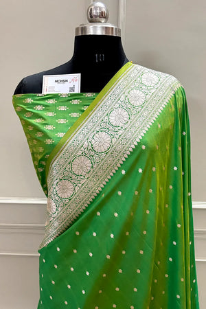 Mehendi Nanhikali Katan Silk Banarasi Saree