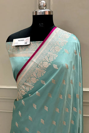 Mint Green Aatari Buti Katan Silk Banarasi Saree