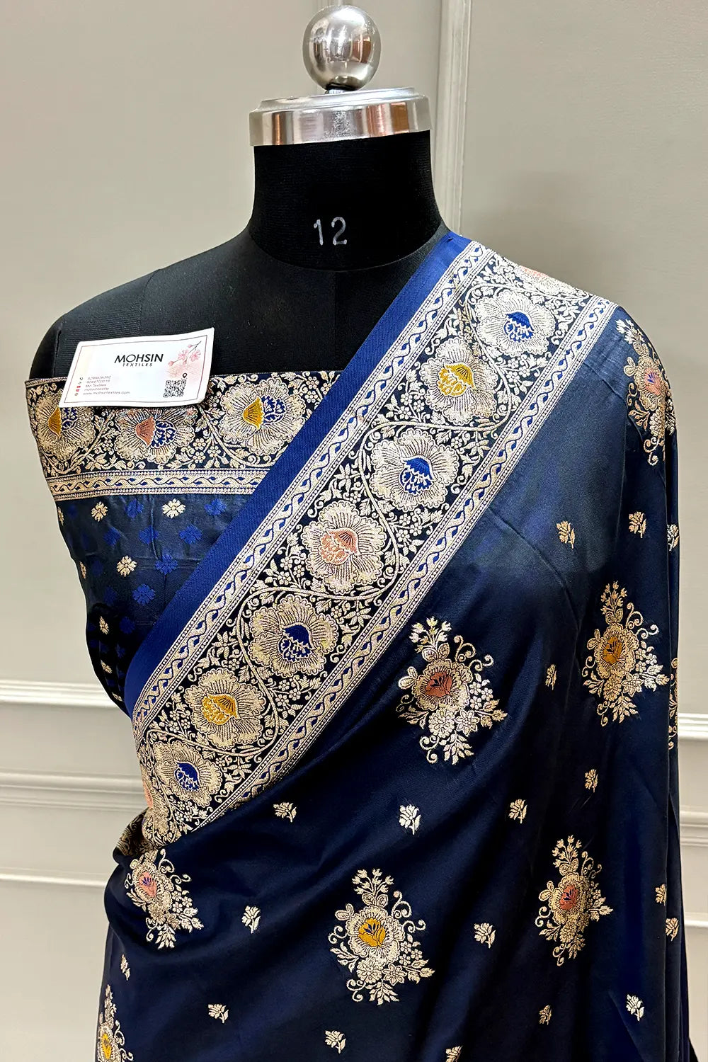 Navy Blue Golden Zari Katan Silk Banarasi Saree
