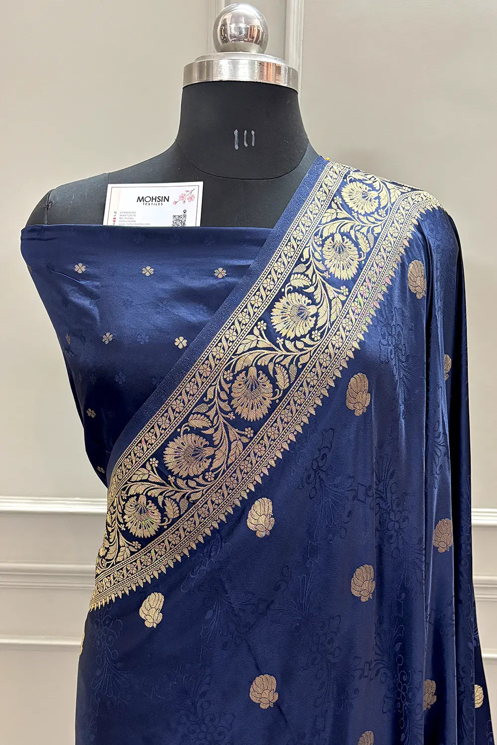 Navy Blue Golden Zari Katan Silk Banarasi Saree