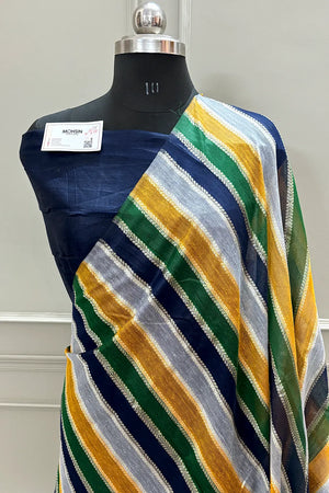 Navy Blue and Multi Resham Zari Cotton Silk Banarasi Saree