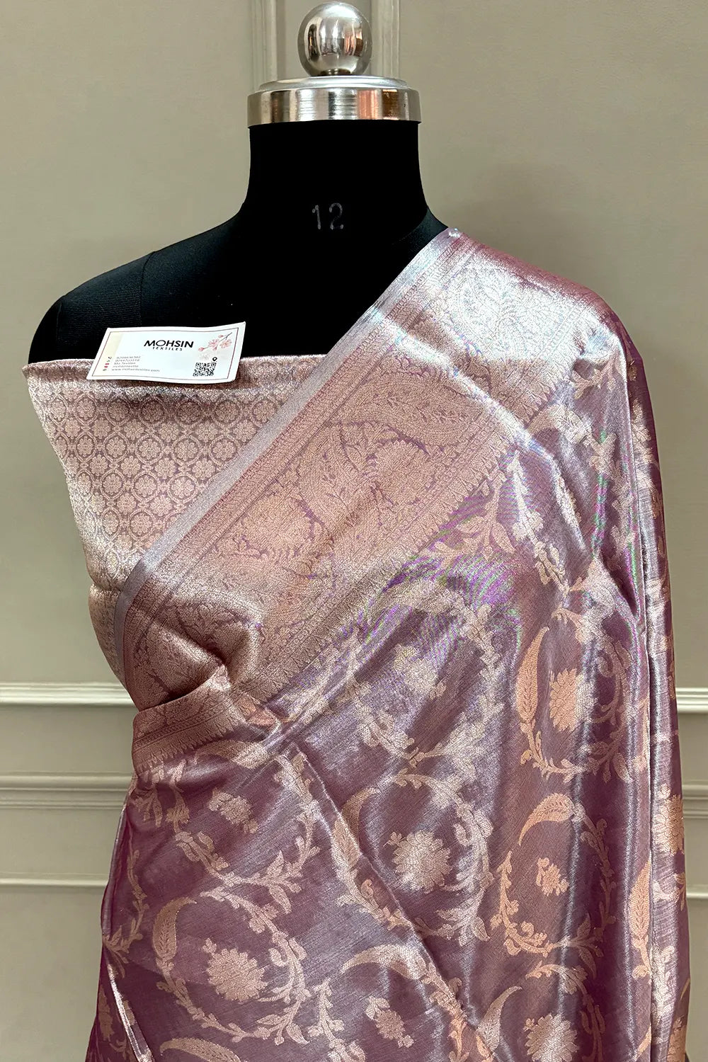 Onion Pink Golden Zari Tissue Silk Banarasi Saree