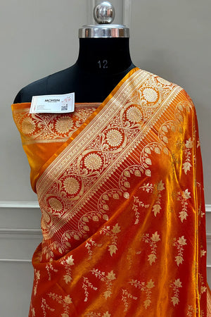Orange Floranza Katan Silk Banarasi Saree