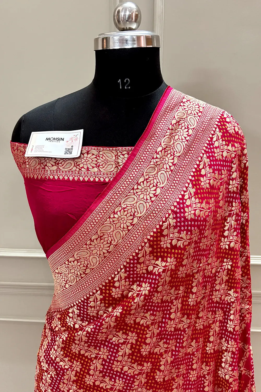 Pink Bandhej Georgette Silk Banarasi Saree