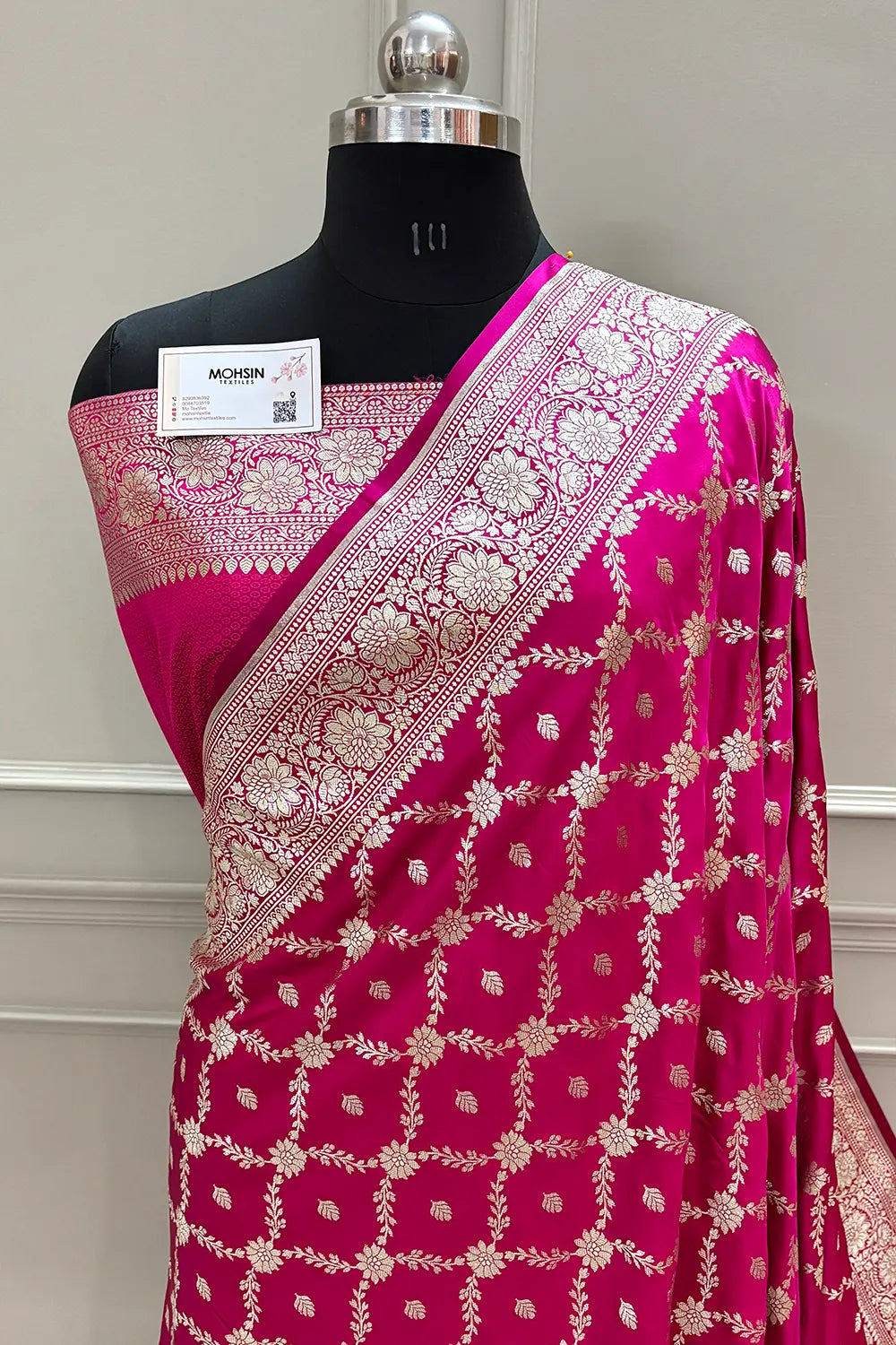 Pink Qaidi Buti Katan Silk Banarasi Saree