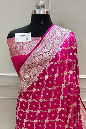 Pink Qaidi Buti Katan Silk Banarasi Saree
