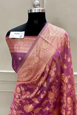 Pink Resham Zari Cotton Silk Banarasi Saree