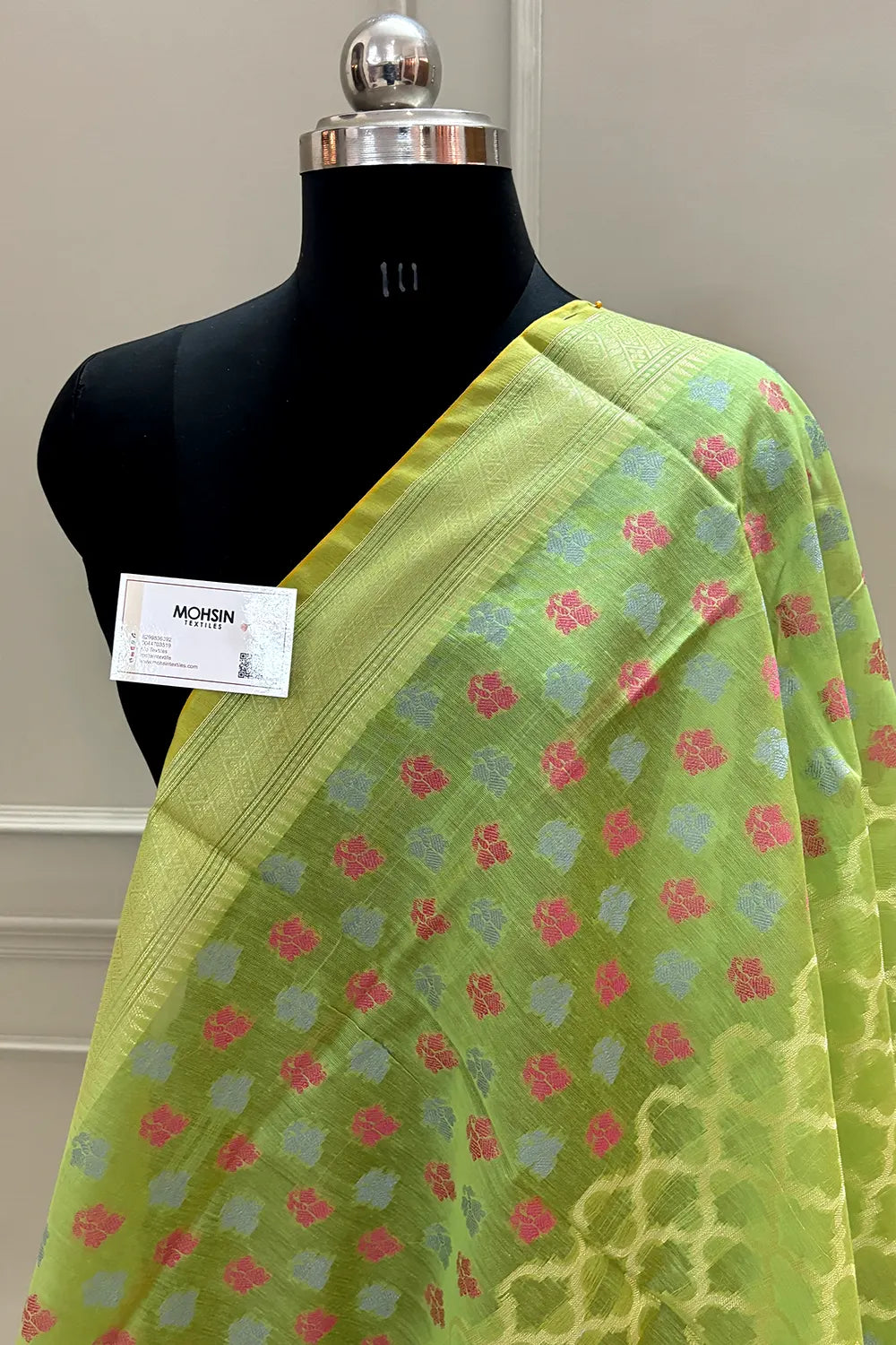 Pista Golden Zari Banarasi Silk Dupatta