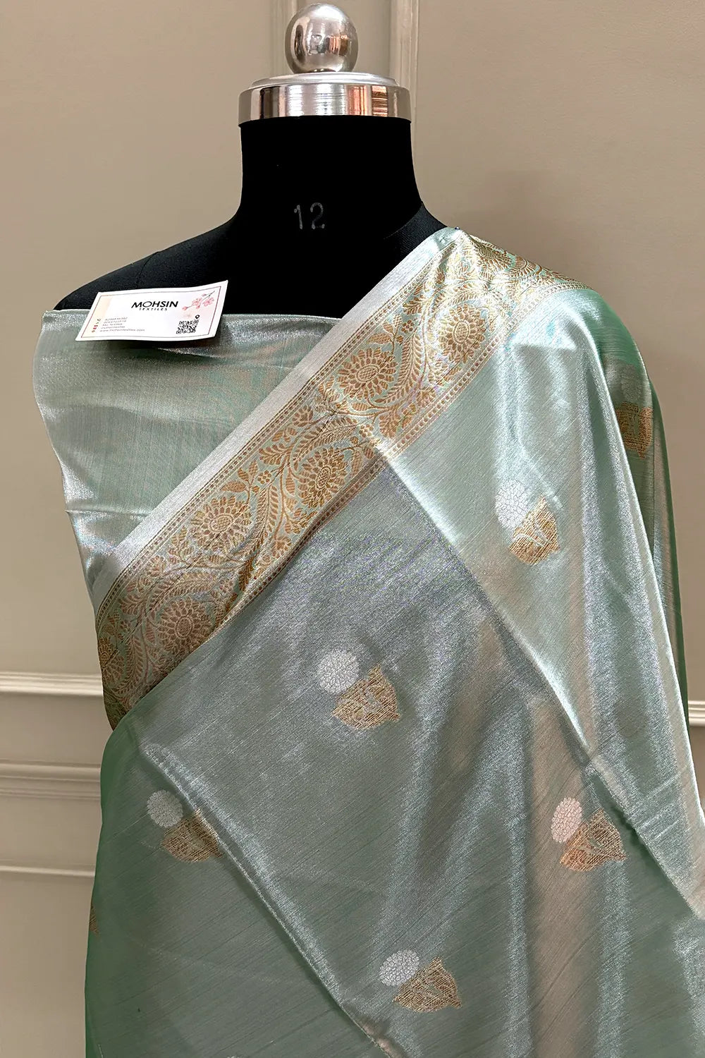 Pista Golden Zari Tissue Silk Banarasi Saree