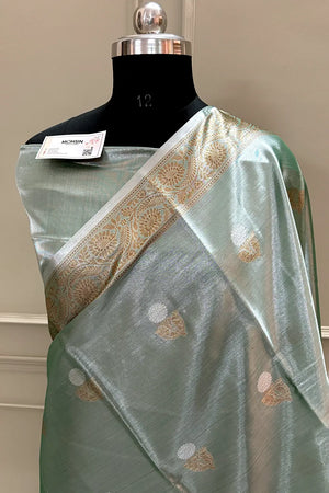 Pista Golden Zari Tissue Silk Banarasi Saree