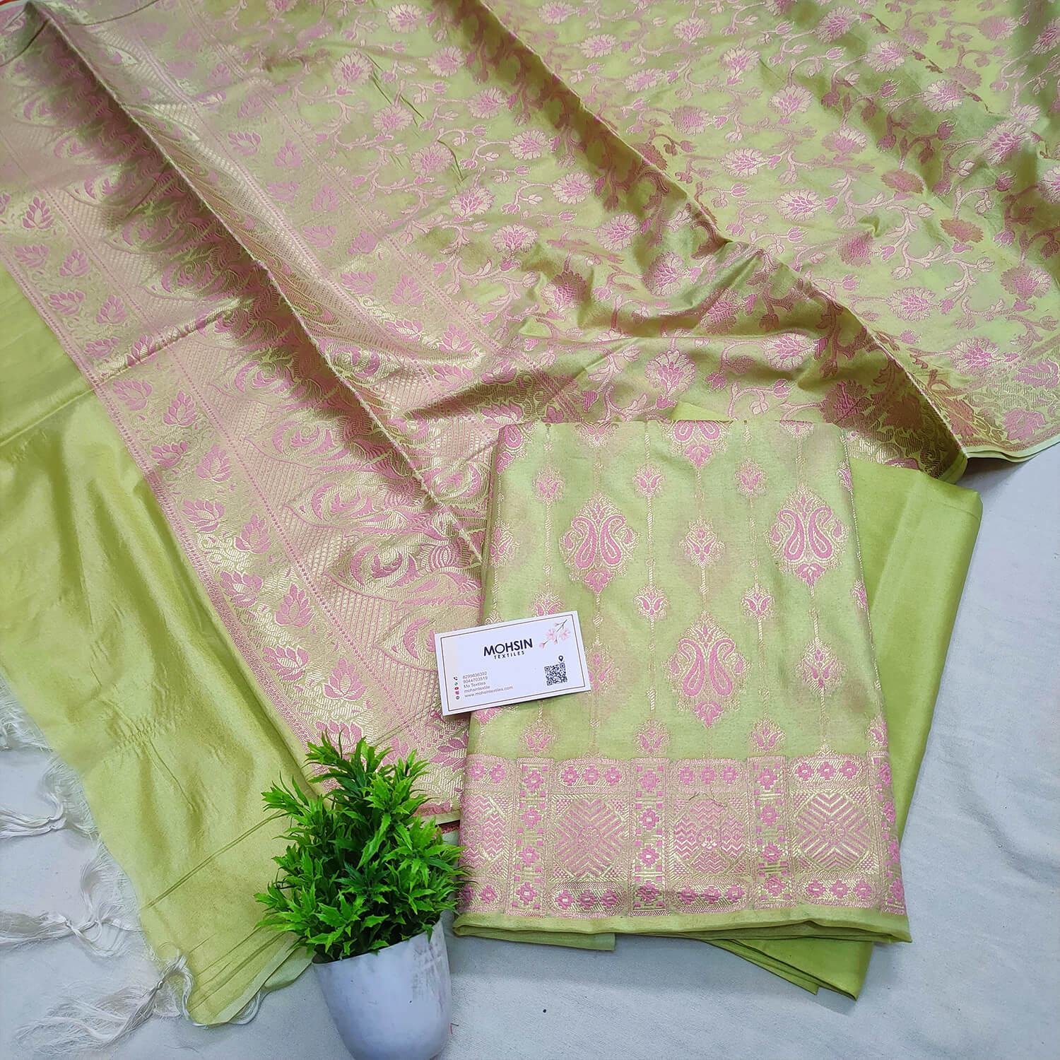 Pista Pink Meena Katan Silk Banarasi Suit