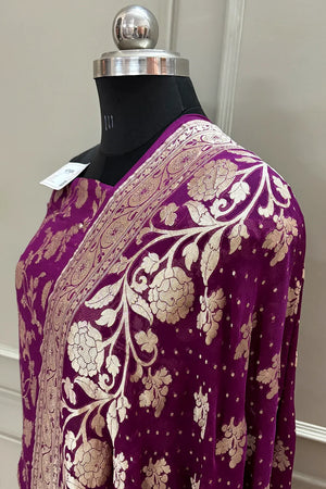 Purple Golden Zari Pure Georgette Silk Banarasi Suit