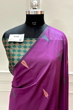 Purple and Bottle Green Resham Zari Banarasi Silk Saree
