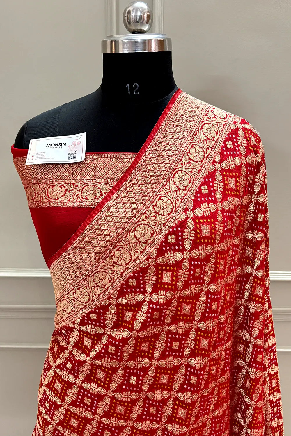 Red Bandhej Georgette Silk Banarasi Saree