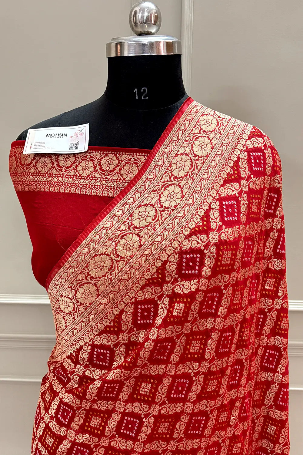 Red Bandhej Georgette Silk Banarasi Saree