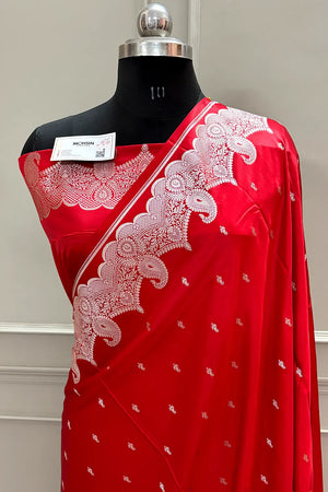 Red Deepak Buti Katan Silk Banarasi Saree