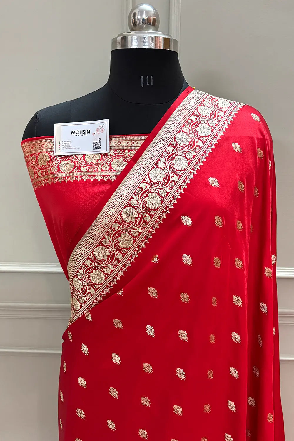 Red Flying Buti Katan Silk Banarasi Saree
