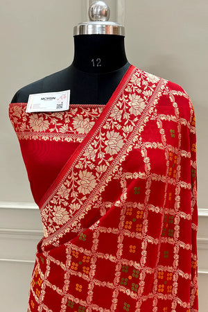 Red Golden Zari Georgette Silk Banarasi Saree