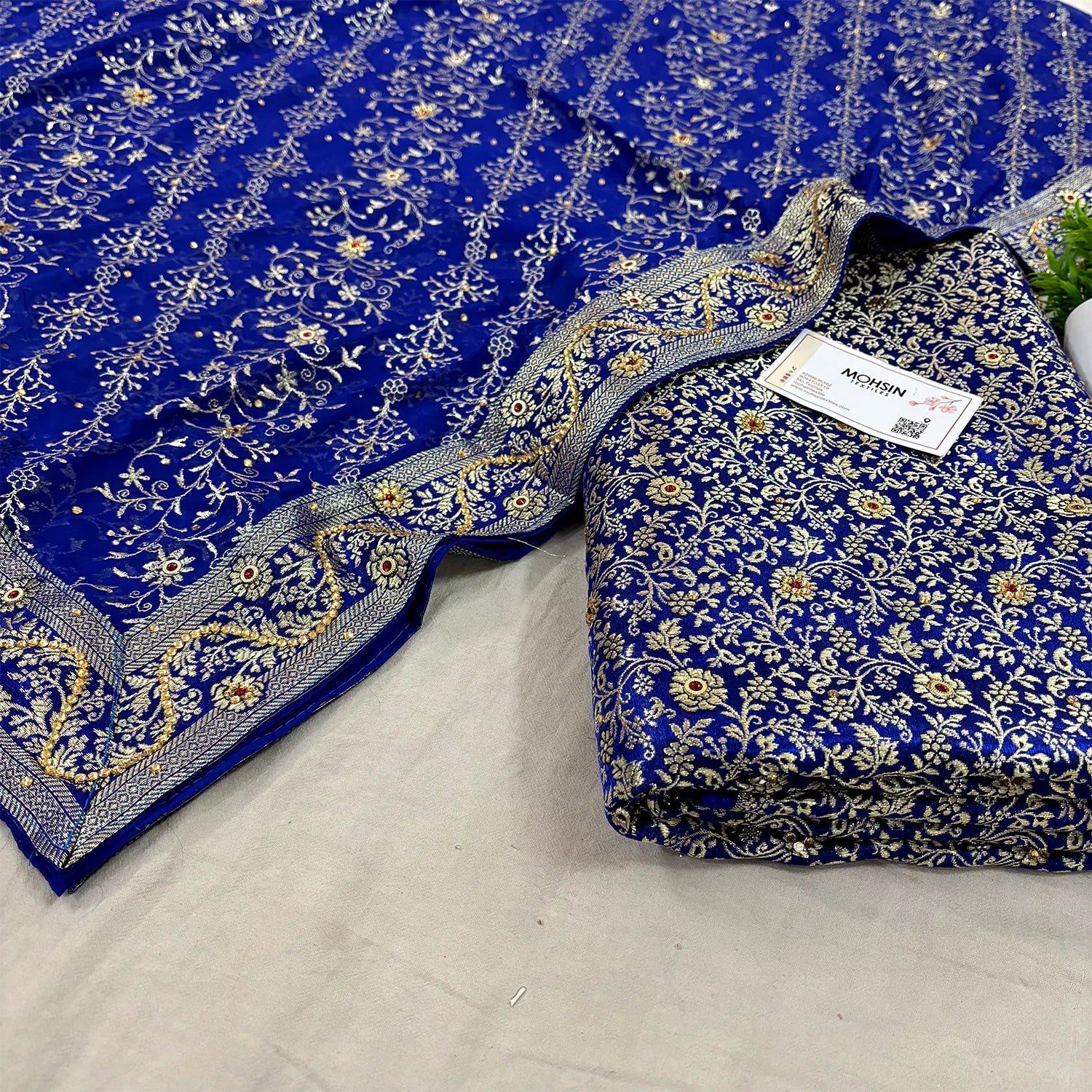 Royal Blue Stone Work Kimkhab Silk Banarasi Gharara