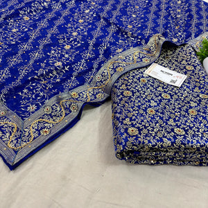 Royal Blue Stone Work Kimkhab Silk Banarasi Gharara