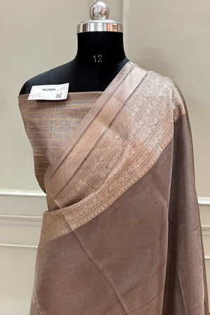 Rust Golden Zari Tissue Silk Banarasi Saree