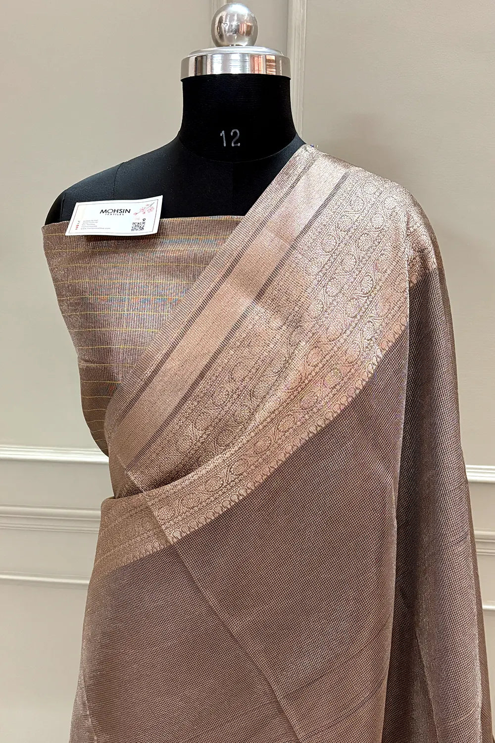 Rust Golden Zari Tissue Silk Banarasi Saree