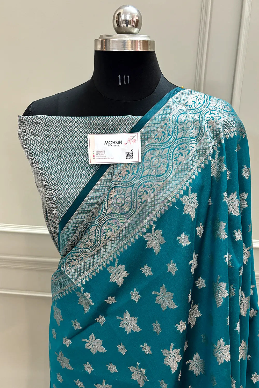 Teal Autumn Buti Chanderi Silk Banarasi Saree