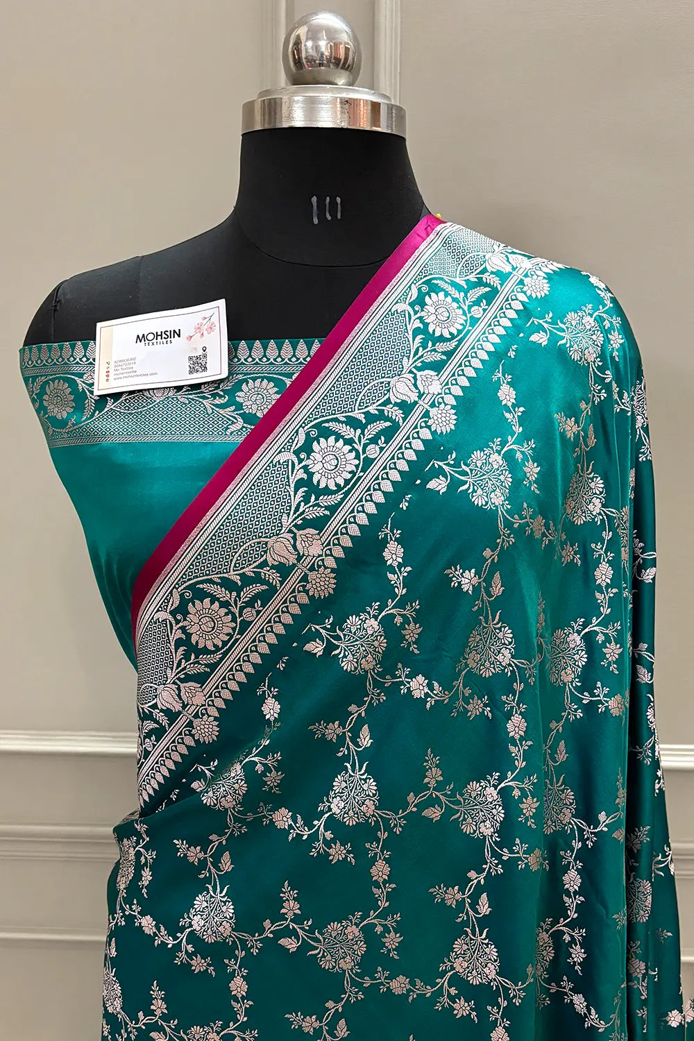 Teal Jhanjaal Katan Silk Banarasi Saree