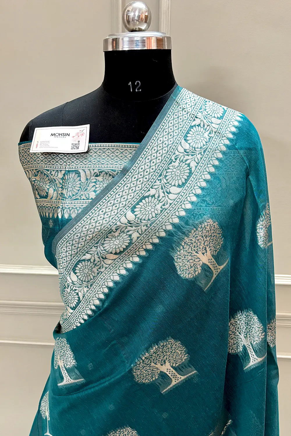 Teal Resham Zari Cotton Silk Banarasi Saree