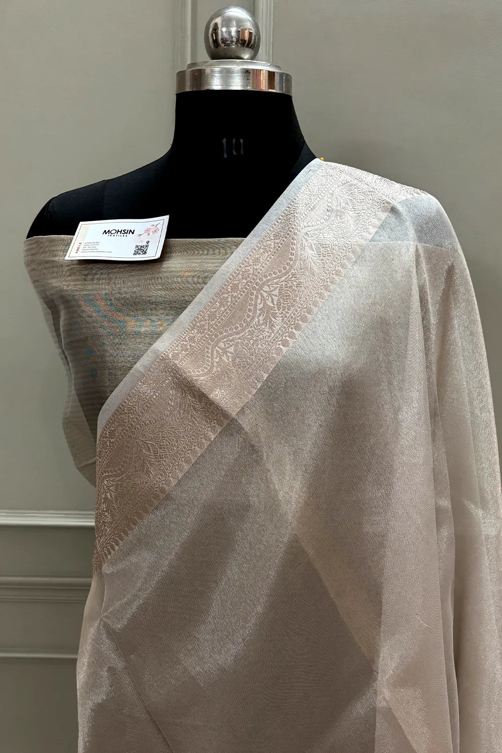 White Golden Zari Tissue Silk Banarasi Saree