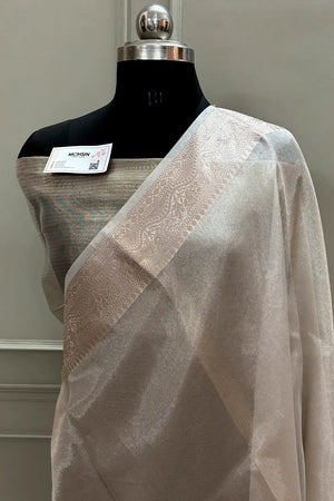 White Golden Zari Tissue Silk Banarasi Saree