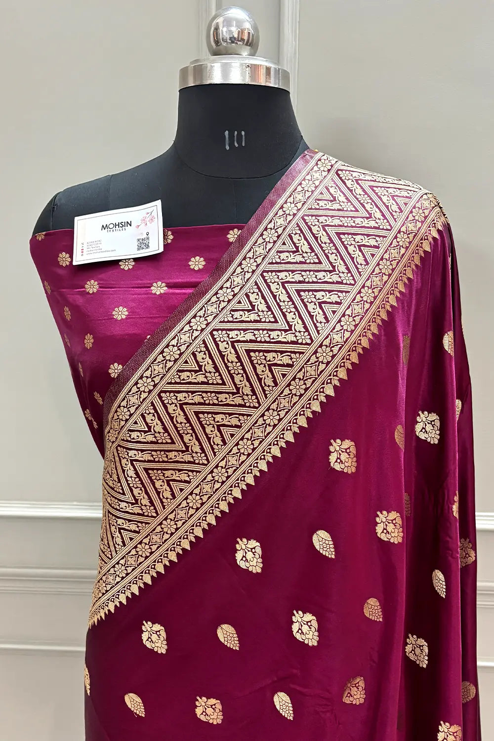 Wine Chagan Patti Katan Silk Banarasi Saree